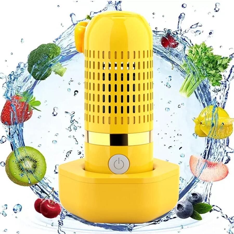 OUTARO Geel Draadloze USB fruit en groentewasmachine draagbare voedselreiniger compact ontwerp praktisch voor dagelijkse voedselreiniging