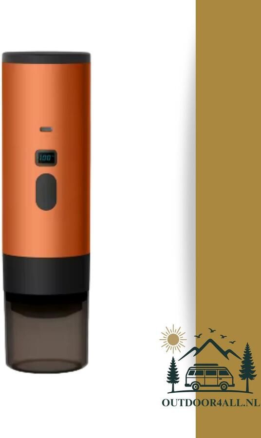 Outdoor4all Draagbare Koffiemachine Coffee maker voor camping op reis of onderweg Oplaadbaar Oranje
