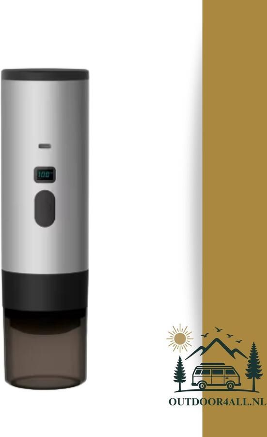 Outdoor4all Draagbare Koffiemachine Coffee maker voor camping op reis of onderweg Oplaadbaar Zilver Grijs