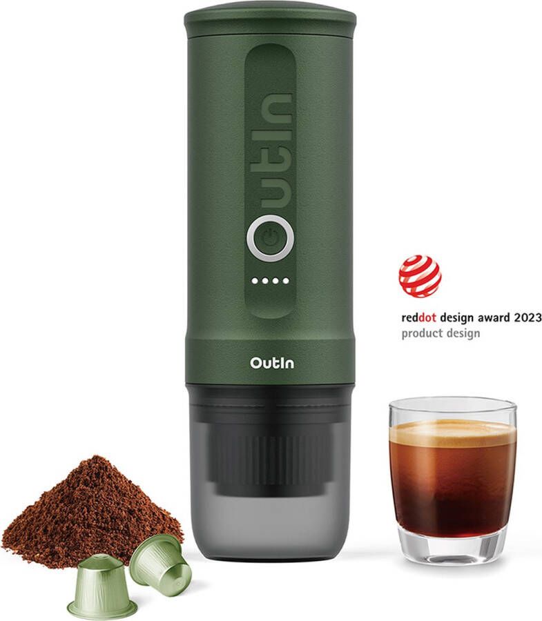 Outin Nano draagbare elektrische espressomachine stijlvol en solide verwarmt water capsules & gemalen koffie 20 bar draagbare koffiemachine reis & camping koffiezetapparaat 12 volt - Foto 1