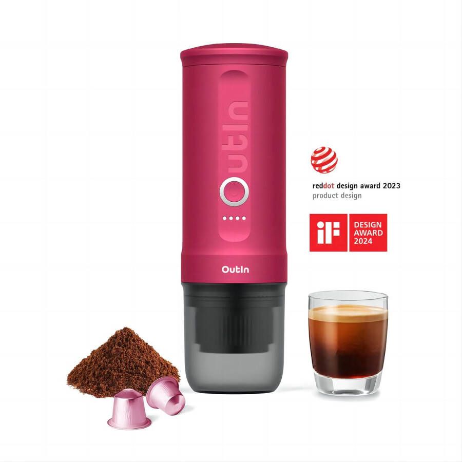 Outin Nano draagbare elektrische espressomachine snelle waterverwarming Italiaans design capsules & gemalen koffie 20 bar draagbare koffiemachine reis & camping koffiezetapparaat 12 volt