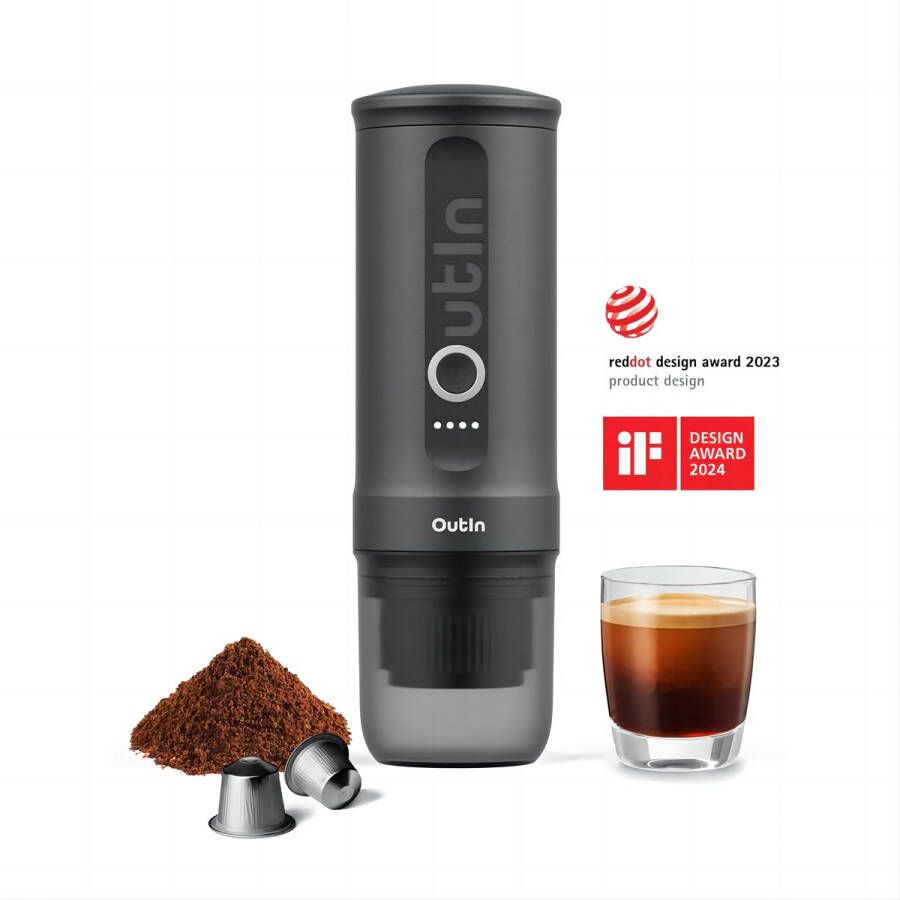 Outin Nano draagbare elektrische espressomachine snelle waterverwarming Italiaans design capsules & gemalen koffie 20 bar draagbare koffiemachine reis & camping koffiezetapparaat 12 volt