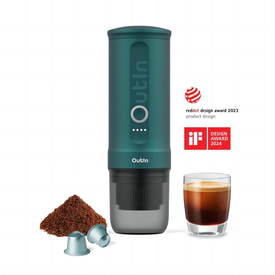 Outin Nano draagbare elektrische espressomachine snelle waterverwarming Italiaans design capsules & gemalen koffie 20 bar draagbare koffiemachine reis & camping koffiezetapparaat 12 volt