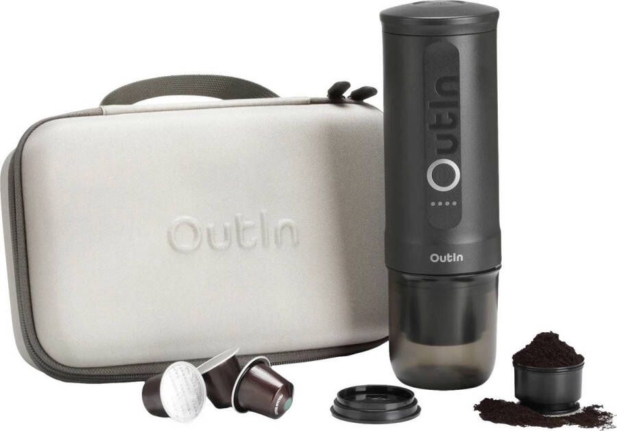 Outin Nano reis cadeauset draagbare elektrische espressomachine met beschermkoffer snelle waterverwarming Italiaans design capsules & gemalen koffie 20 bar draagbare koffiemachine reis & camping koffiezetapparaat 12 volt