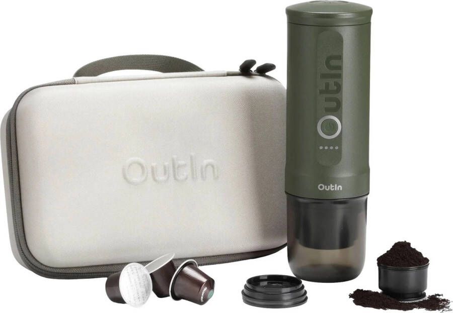 Outin Nano reis cadeauset draagbare elektrische espressomachine met beschermkoffer snelle waterverwarming Italiaans design 20 bar draagbare koffiemachine reis & camping koffiezetapparaat 12 volt