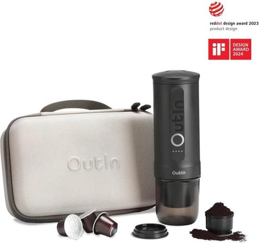 Outin Draagbare Elektrische Espressomachine met Beschermkoffer Koffiezet apparaat voor Onderweg Capsules & Gemalen Koffie Portable Espresso Machine Cadeauset 20 bar Draagbare Koffiemachine Reis & Camping Koffiezetapparaat 12 volt