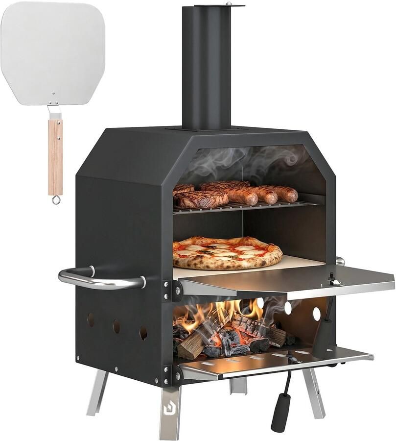 Outsunny pizzaoven metaal roestvrij staal 55 5x47x66 cm zwart