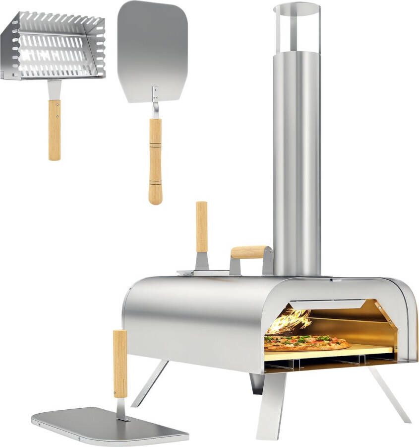 Outsunny Pizzaoven Roestvrij Staal Zilver voor Buitengebruik