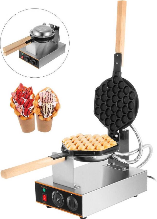 OxyFlowzy Professionele Bubbel Wafelijzer Wafelmaker Bubble Waffle 180° draaien 1400W RVS
