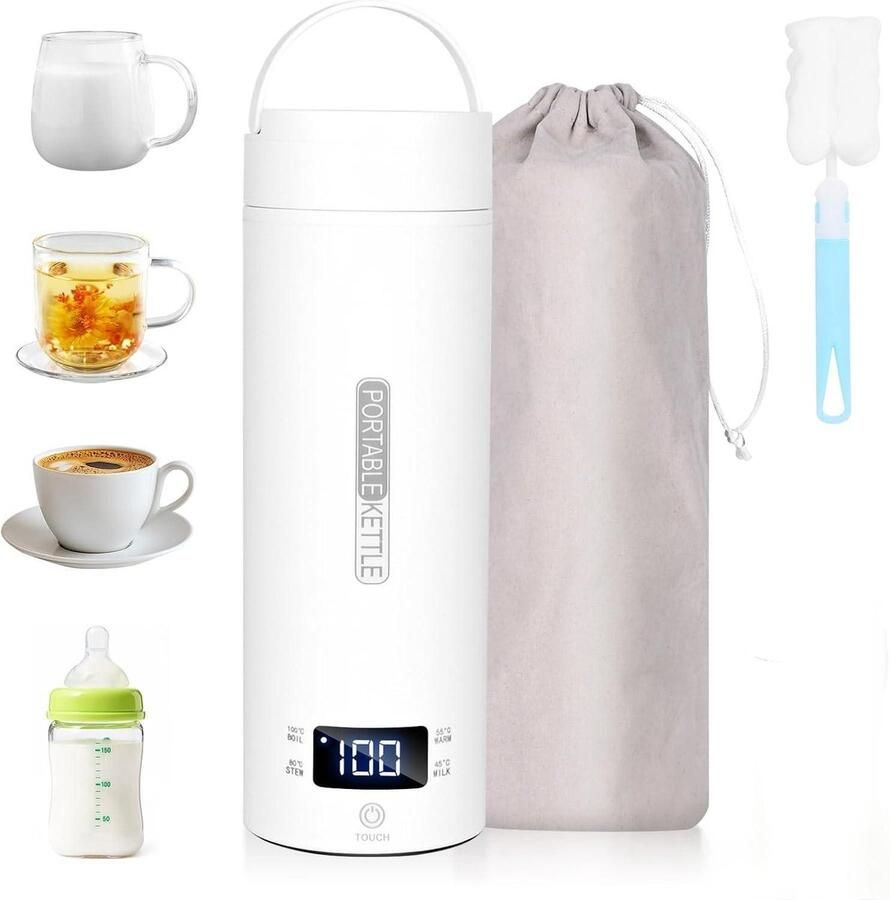 OYLCDI Draagbare Waterkoker Reiskoker Thermosbeker Roestvrij staal 220V 500ml Theepot Verwarmbeker LCD Temperatuurdisplay Geschenkset