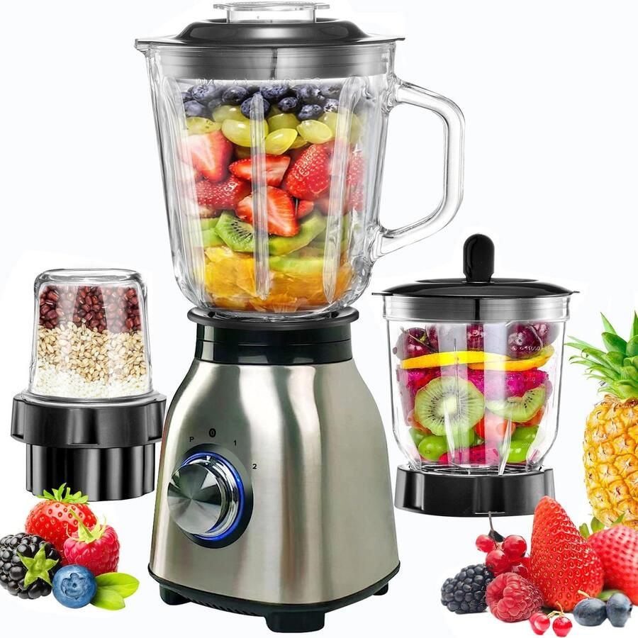 OYLCDI Blender Smoothie Maker 1500W Safecourt Kitchen Power Blender 1 5L Glas Smoothie Maker met 6 RVS Messen Milkshake Mixer en Ice Crusher voor Smoothies Puree en Sap Zilver - Foto 2