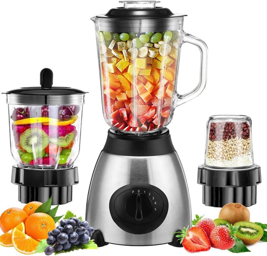 OYLCDI Standmixer Blender 1 5L Glas Smoothie Maker met 6 RVS Messen Milkshake Mixer en Ice Crusher voor Smoothies Puree en Sap Zilver