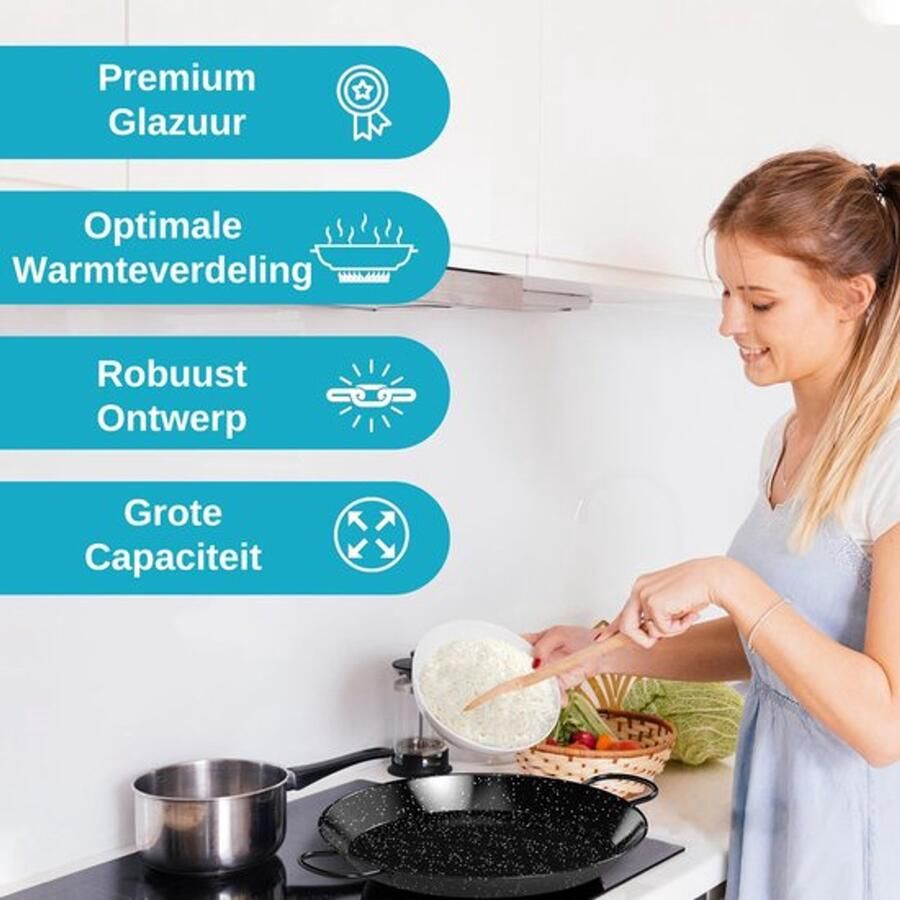 Paellapan Inductie Paellapan 32 cm van Geëmailleerd Staal 4-5 porties Paellapan voor Keramische Kookplaat Paellapan voor Gas Paella voor Inductie Elektrische Paellapan Paellapannen