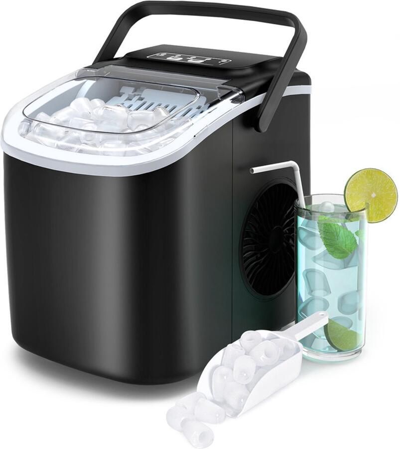 PALINTH IJsblokjesmachine 1.5L 12kg 24 uur IJsblokjesmaker IJsschep Draagbaar – Zelfreinigingsfunctie Zwart
