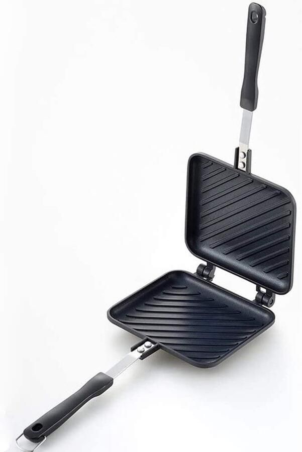 Panini tosti en geribbeld tosti-ijzer met niet-klevende taartijzer en stevige handgreep geschikt voor kookplaat
