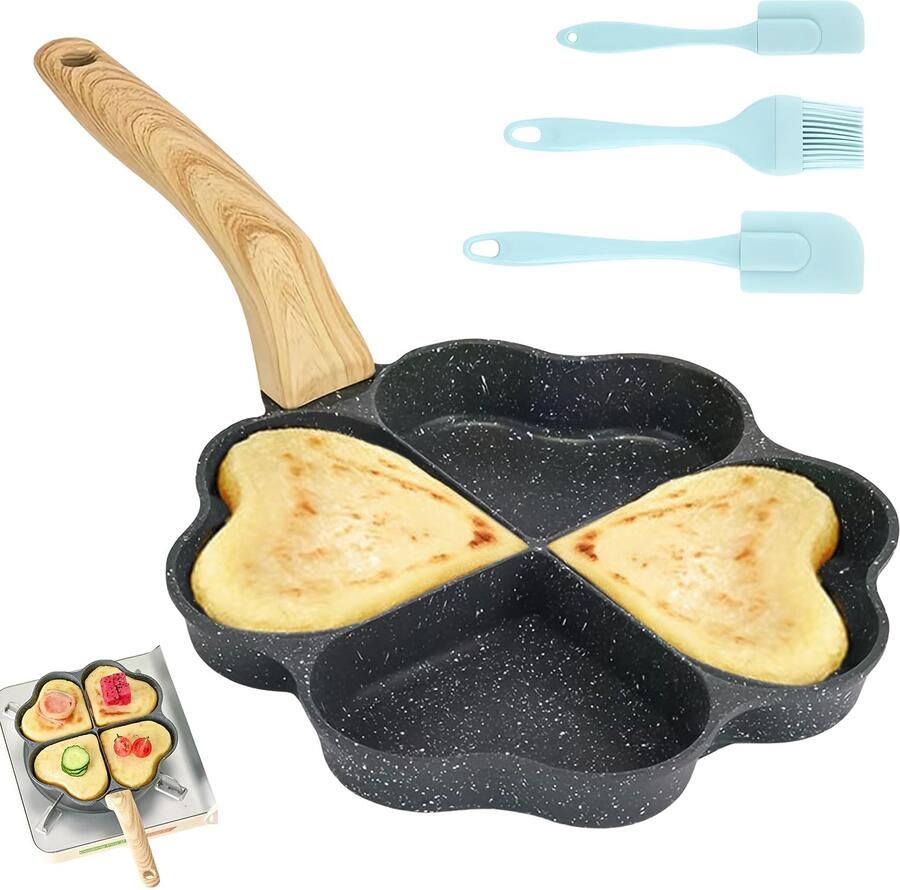 Pannenkoekenmaker 4 Gaten Hartvorm Anti-aanbaklaag Graniet
