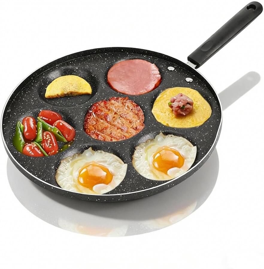 Nonstick Pancake Pan met 7 Gaten voor Eieren en Pannenkoeken