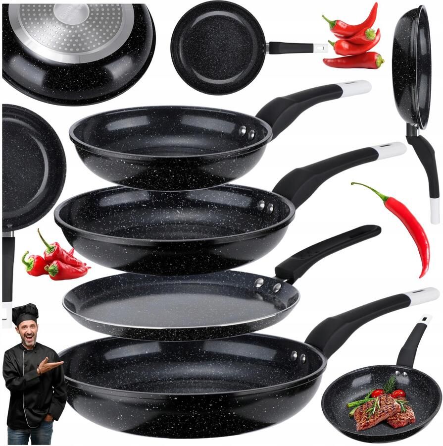 Pannenset 4-delig 20 24 28 cm + pannenkoekenpan Antiaanbaklaag