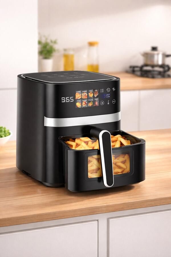 Patbela Airfryer: [Patbrela] 5 5L Luchtfriteuse 8 in 1 Elektrische Hete Oven Digitaal LED Scherm Zichtbaar Venster Max 200 ° C 1350W en Friteuse zonder vet