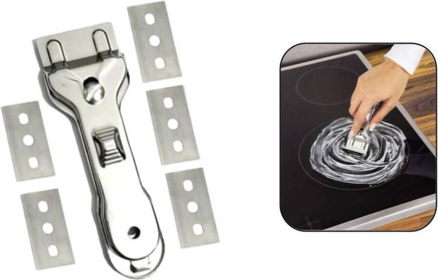 PD glasschraper kookplaat schraper glaskrabber glasschraper inductiekookplaat Metaal Inclusief 5 mesjes