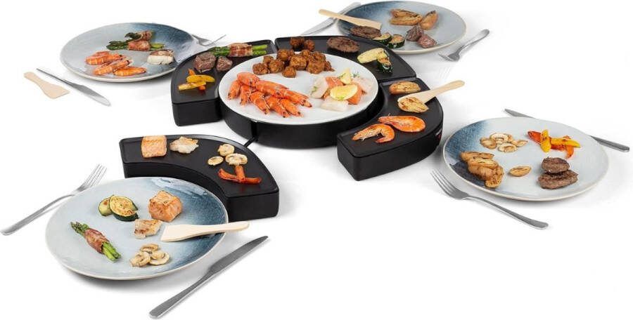 PEAM 103070 Dinner4All Circle – Gourmetstel voor 4 Personen met Eigen Bakplaat – Zwart