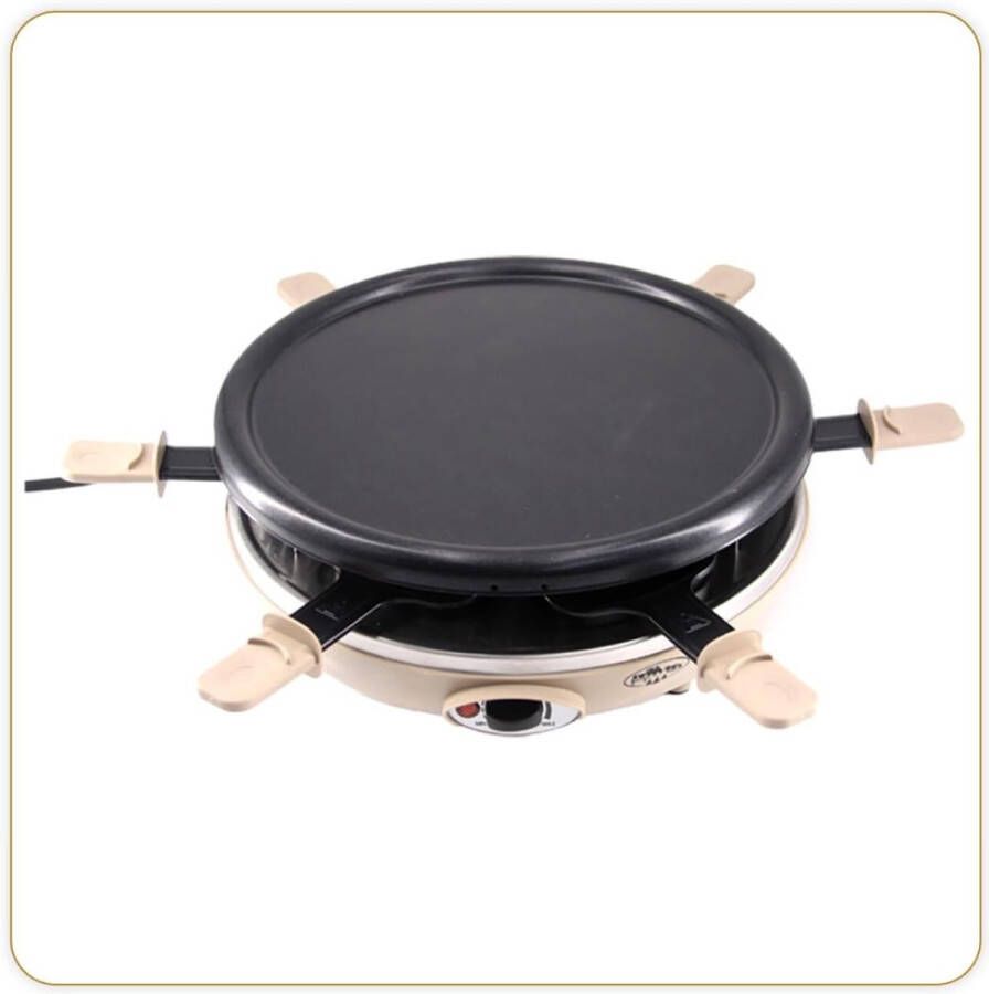 BOG Crêpière Grill Happy Cheese Trio 1200W Elektrische Raclette met 6 Spatels & 6 Plaatjes Voor 6 Personen Kleur Nootmuskaat