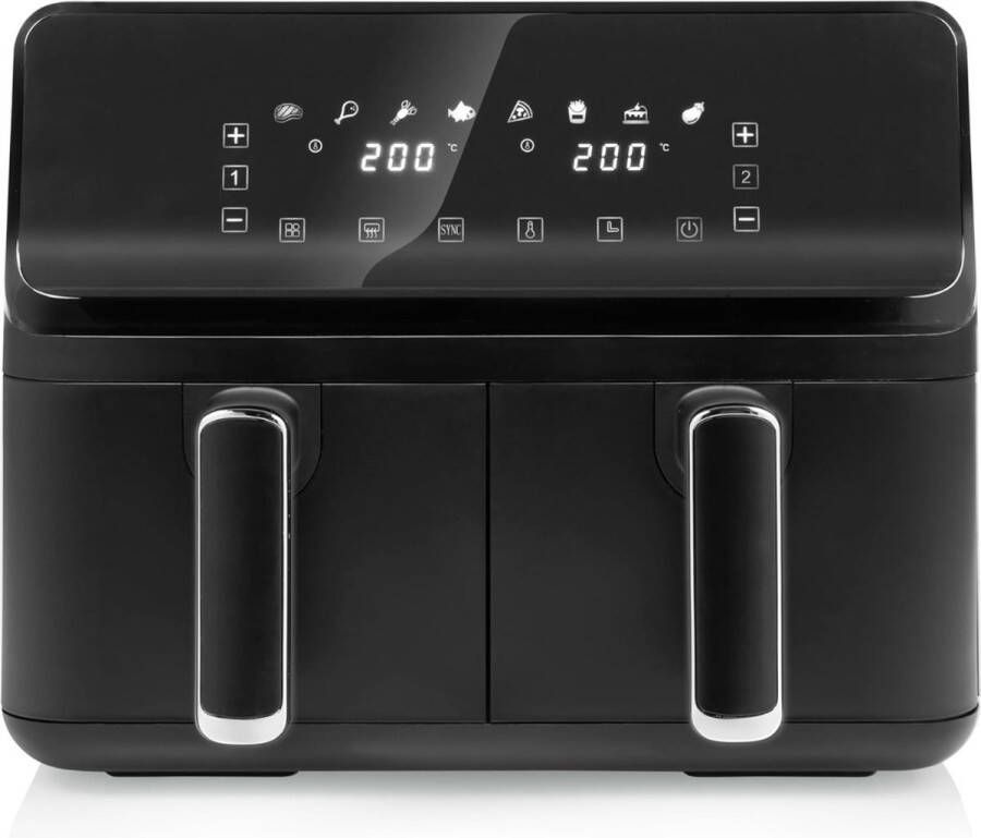 BOG Dubbele Mand Airfryer 2 x 4L 2700W 8 Voorgeprogrammeerde Instellingen Individuele Temperatuurinstelling per Mand