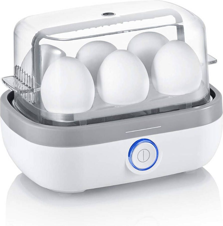 PEAM EK 3164 Eierkoker Voor 6 Eieren Incl Maatbeker met Eierprikker Eierkoker Met Pieptoon Na Afloop Van de Kooktijd Wit Grijs Ca 420 W