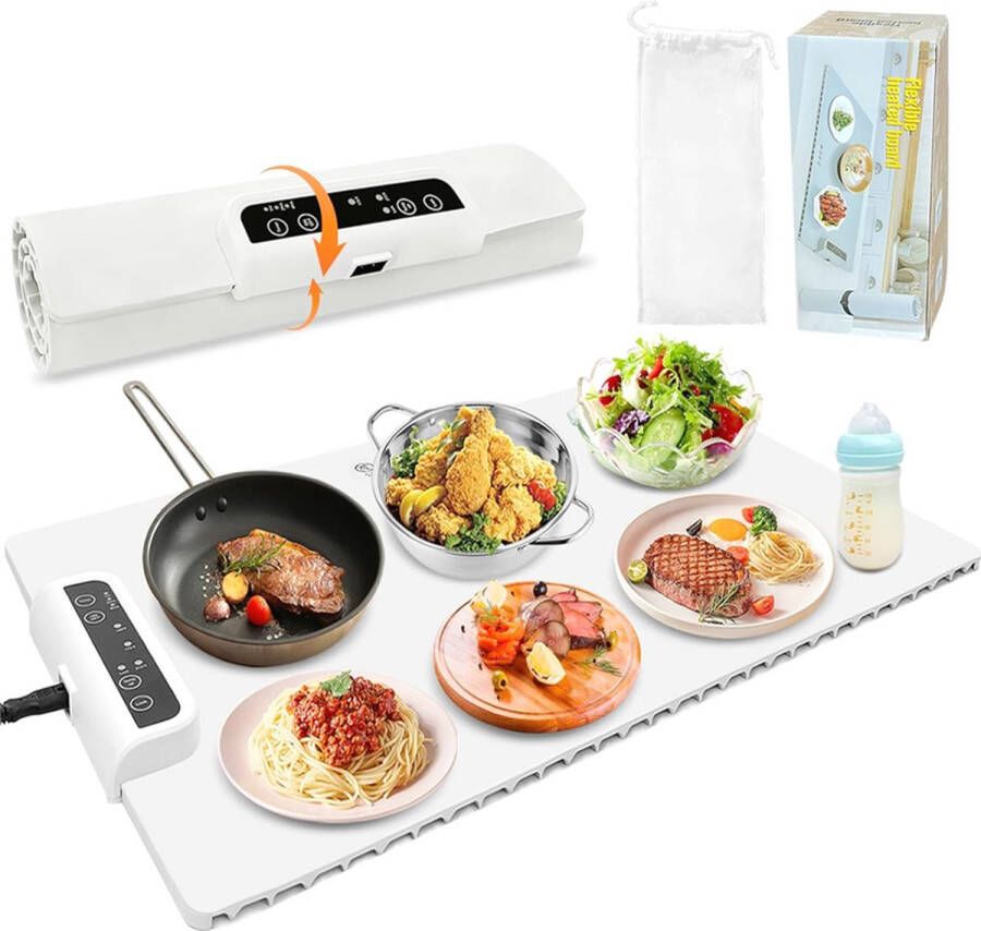 PEAM Elektrische Eetwarmer Opvouwbare Siliconen Buffetwarmer 61x38 Cm 3 Instelbare Temperatuurstanden Timer Voor Buffet Party & Restaurant