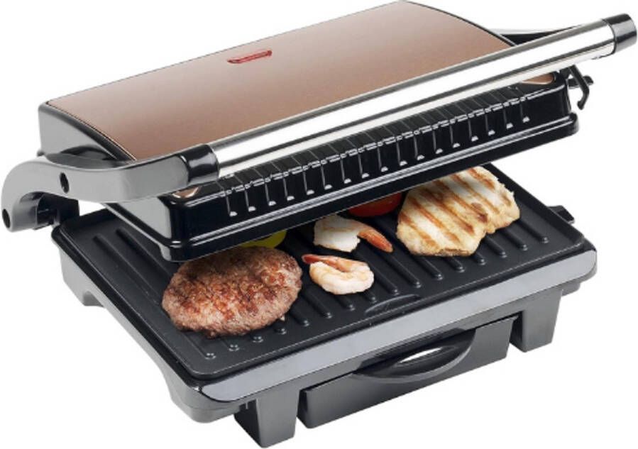 PEAM Elektrische Sandwichmaker Panini Contactgrill Met Antiaanbaklaag 1000W Koper Met Lekbak Energieklasse A+