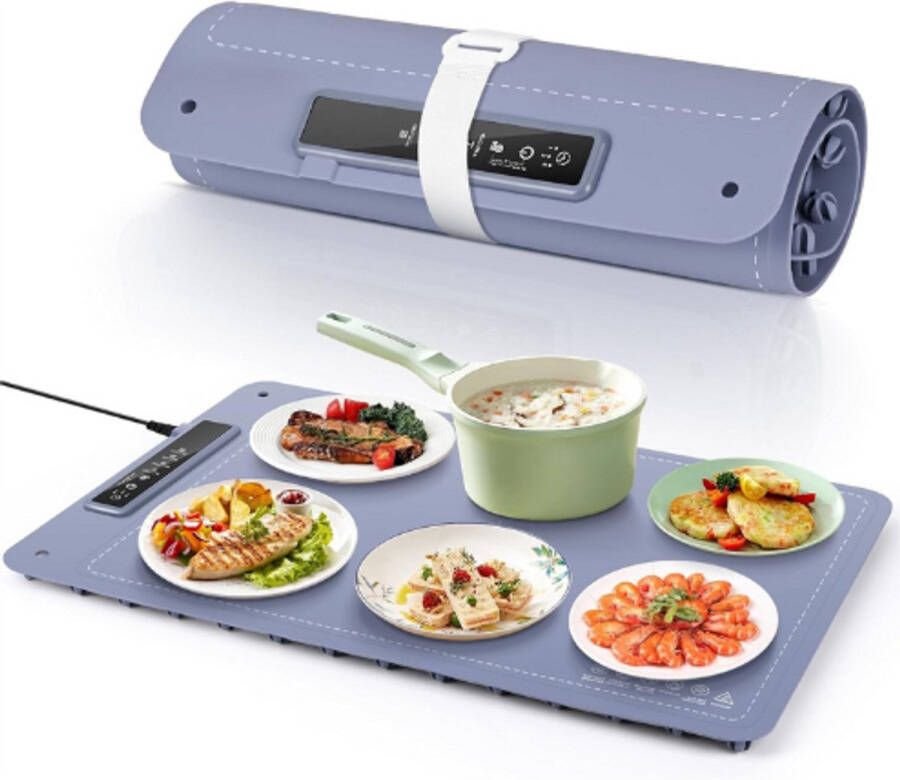 PEAM Elektrische-Warmhoudplaat-Voedselverwarmer-Siliconen-Opvouwbaar-Draagbaar-Instelbare-Temperatuur-Volledig-Verwarmend-Oppervlak