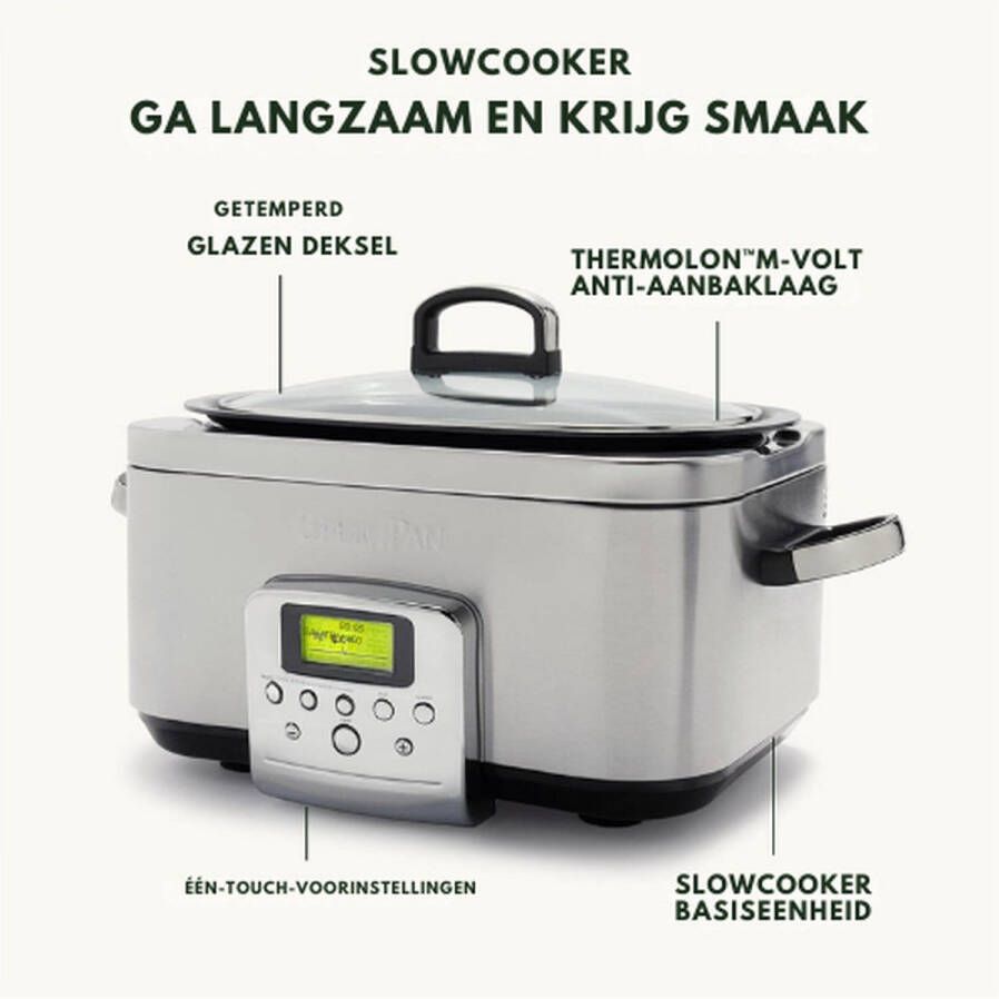 PEAM Elite 8-In-1 Slowcooker Multi Cooker 6L Programmeerbaar Vaatwasserbestendig PFAS-Vrije Keramische Antiaanbaklaag Voor Braden Smoren & Stomen Roestvrij Staal