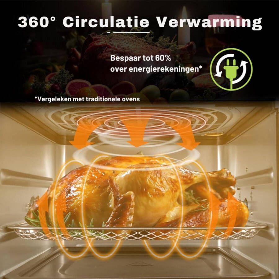 Heteluchtfriteuse 12L 1800W Multifunctionele Mini-Oven 12 Voorgeprogrammeerde Functies Inclusief Accessoires En Receptenboek