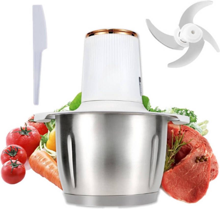 BOG Keukenmachines met Handvat 500W Elektrische Vleesmolen & Veggie Chopper 12 Kopjes Capaciteit Roestvrijstalen Kom 3 Snelheden 4 Spatels voor Babyvoeding Vlees Groenten en Fruit