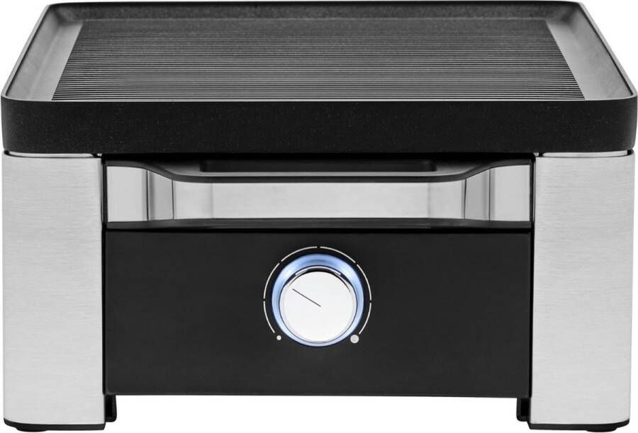 Lono Raclette 1500W Omkeerbare Bakplaat Instelbare Temperatuur LED verlichting 8 Pannetjes and Spatels Vaatwasmachinebestendig Cromargan