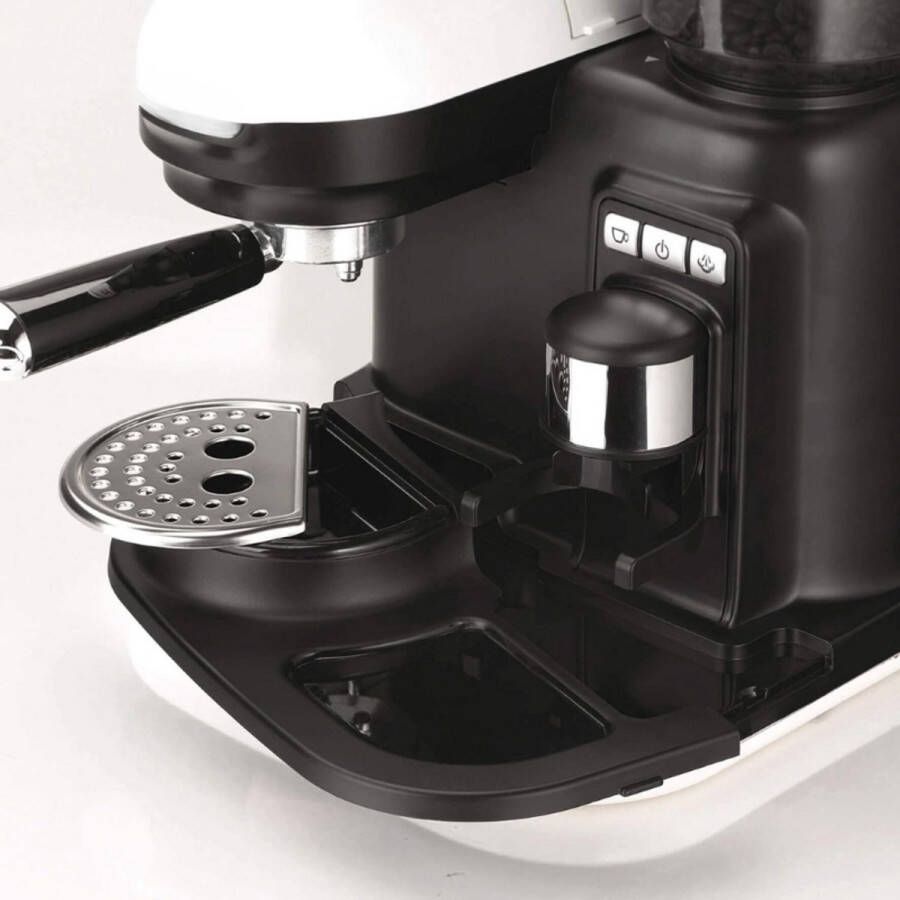BOG Moderna Espresso Machine Met Geïntegreerde Koffiemolen Voor Bonen en Gemalen Koffie Melkopschuimer 1 Filter 1080 W 800 cc Wit