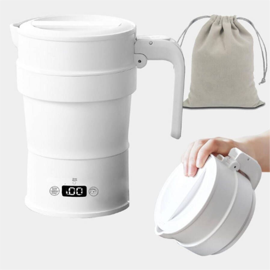 PEAM Opvouwbare Waterkoker 0 7L Camping Waterkoker met Multifunctioneel Paneel Silicone Waterkoker met Warmhouden & Uitgestelde Start 1000W Wit