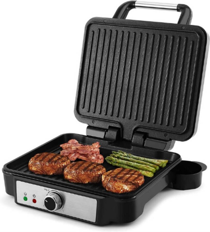 PEAM Panini Pers Sandwichmaker – 4 Plakken Panini Grill – Antiaanbaklaag – Temperatuurregeling – 1800W – RVS
