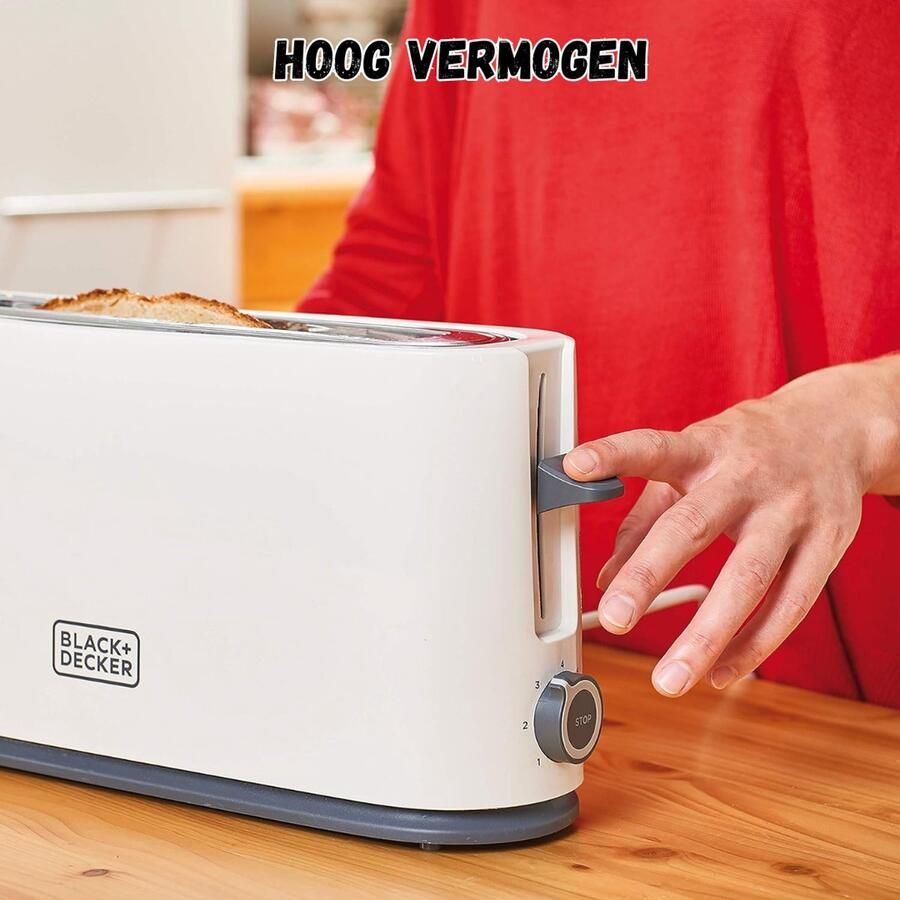 PEAM Broodrooster Stijlvolle Broodrooster met Extra Lange Sleuf 7 Bruiningsniveaus & Handige Stopfunctie 1000W Kracht in Verleidelijk Wit Design