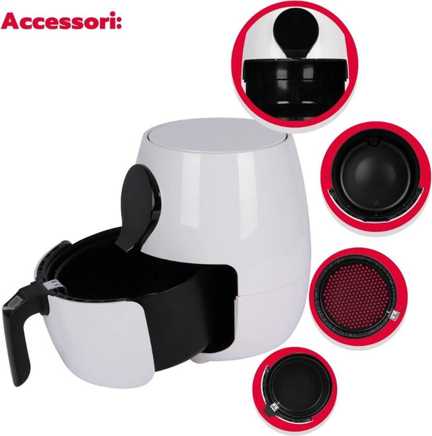 PEAM Frigisaba MAXI Rapid Air Fryer 5L Heteluchtfriteuse 1450W Touch Bedieningspaneel 7 Programma's 60 min Timer Wit Zwart
