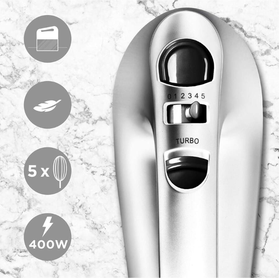 PEAM HM4 SR Elektrische Handmixer 400 W Elektrische Garde 5 Snelheden Inclusief Accessoirehouder Mixer Haak en Garde Ideaal Voor Taart Cake Crèmes Gebak