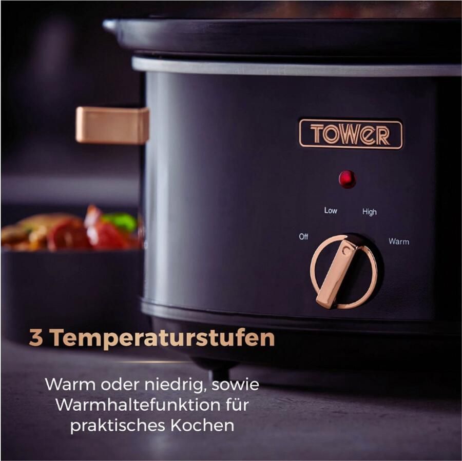 PEAM Infinity Slowcooker 6.5L 270W 3 Kookstanden Warmhoudfunctie Zwart En Roségoud Huishoudelijke Apparaten