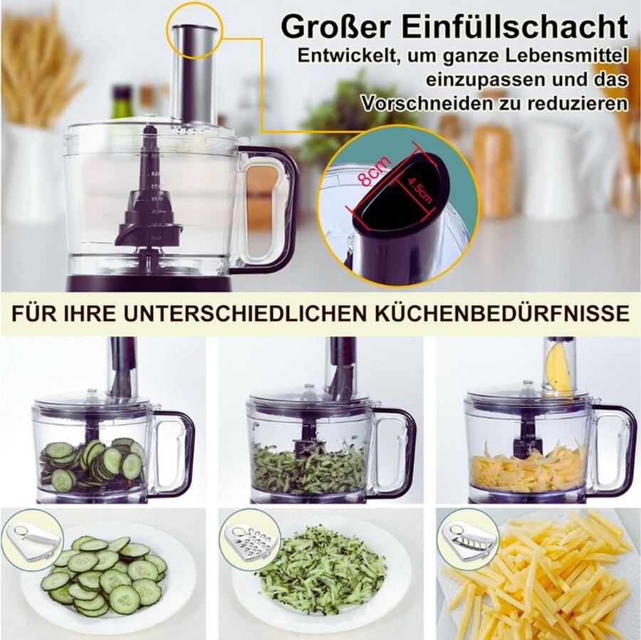PEAM Multifunctionele Keukenmachine 800W 2L 6-in-1 Keukenrobot Voedselprocessor Met Hakmolen Kneedhaak Mixer 3 Snelheden
