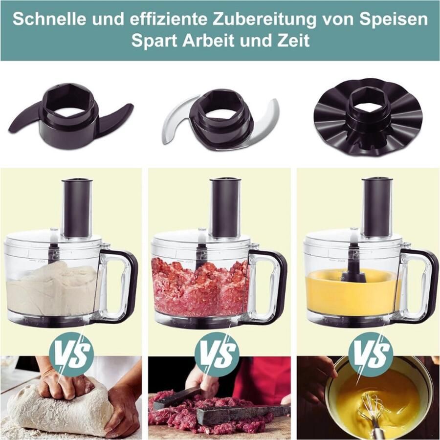 PEAM Multifunctionele Keukenmachine 800W 2L 6-in-1 Keukenrobot Voedselprocessor Met Hakmolen Kneedhaak Mixer 3 Snelheden