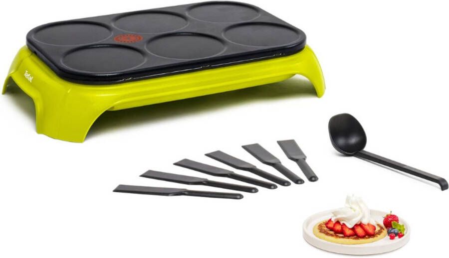 PY5593 Crep'Party Colormania Crêpe Maker Plaat Met 6 crêpevormen Thermo Spot Temperatuurindicator Inclusief 6 spatels en een Deegverdeler Geel Zwart