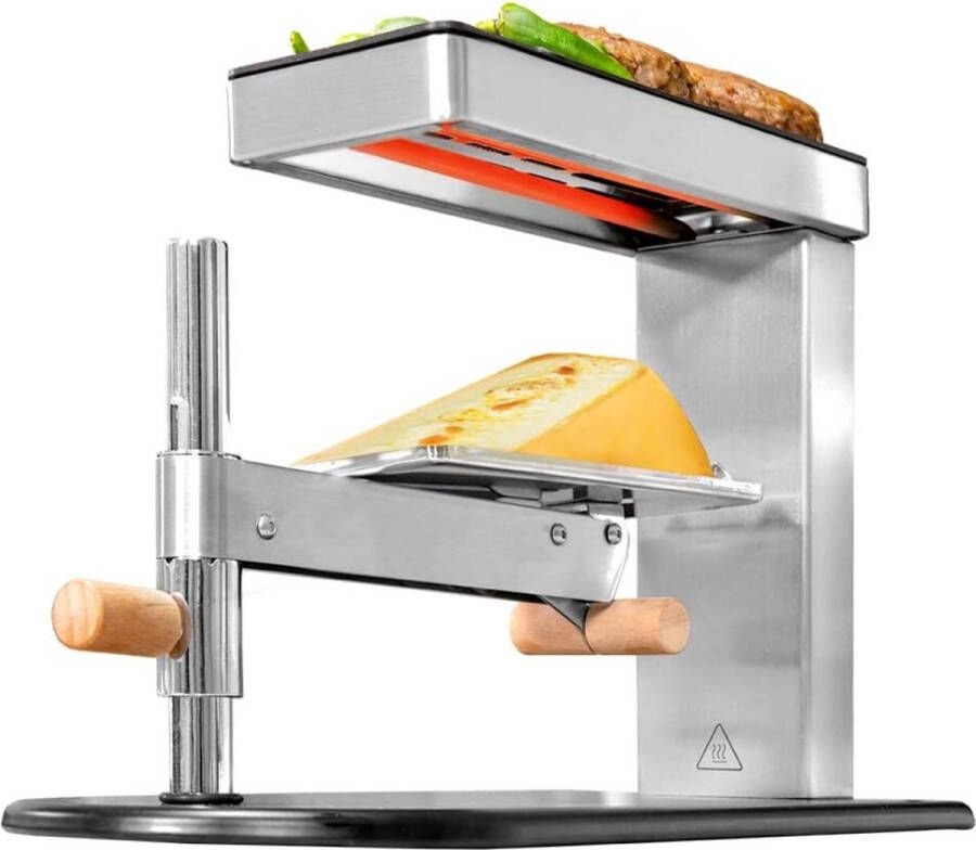 BOG Raclette Grill Cheese & Grill 6000 – 600 W Roestvrij Staal Elegant Design Aluminium Bovenste Grill Antiaanbaklaag Verstelbare Thermostaat & Kaashouder
