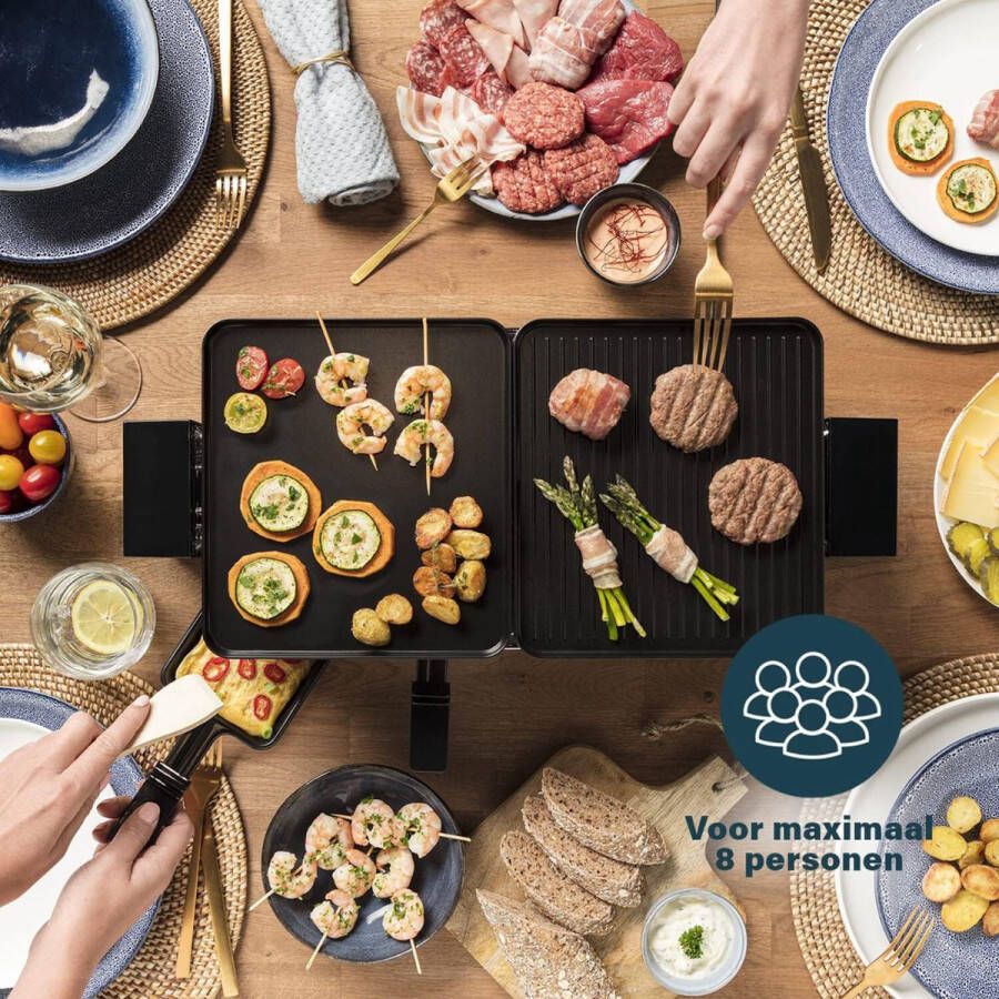 BOG Raclette Grill Multifunctioneel 1200W BPA-vrij Kunststof Zwart Voor 8 Personen