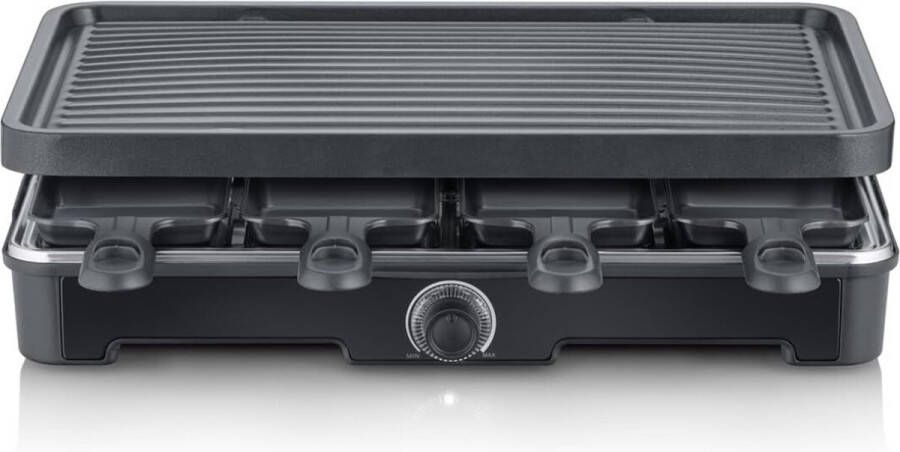 BOG RG 9670 Raclette Grill Gourmet Grill met Grote Keramische Grillplaat Antiaanbaklaag 8 Pannen en Spatels Voor 8 Personen 1400W Zwart