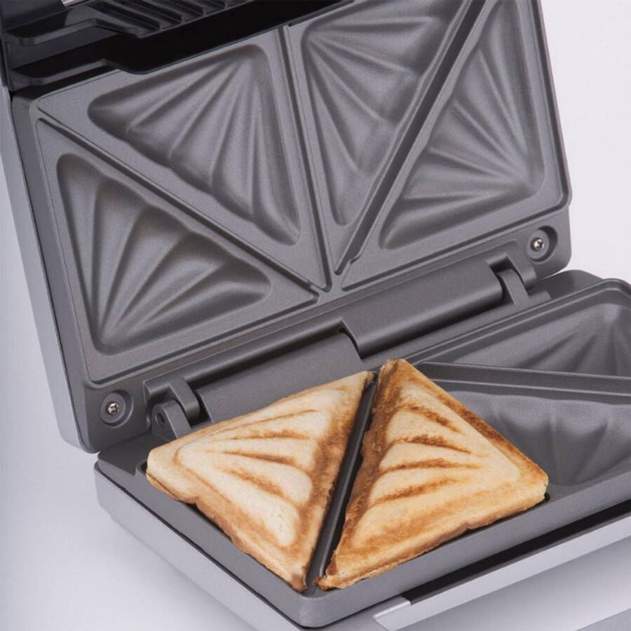 BOG Sandwichmaker voor 2 Sandwiches Diagonaal Gesneden 900 W 3-standen Handvatvergrendeling Controlelampje Zilver