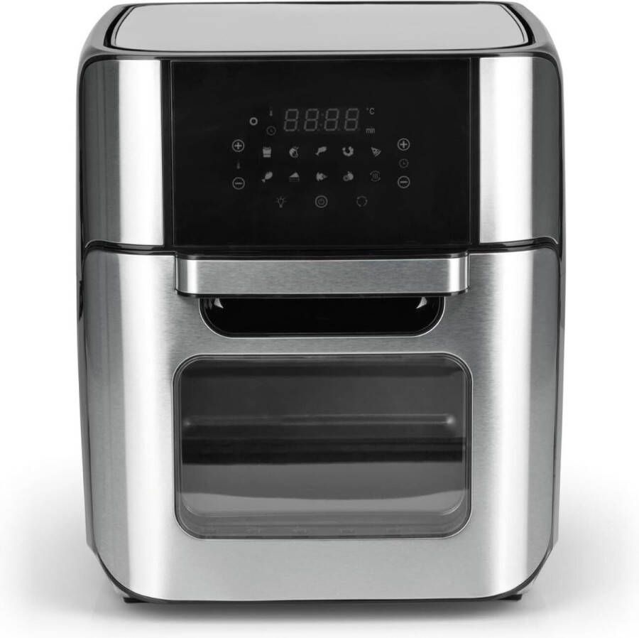 XXL Digitale Hetelucht Friteuse 12L Roestvrijstalen Oven met Airfryer Timer Touch Display & Draaiend Spit Vetarm & Energiezuinig Frituren 10 Programma's incl. Pizza 1800W